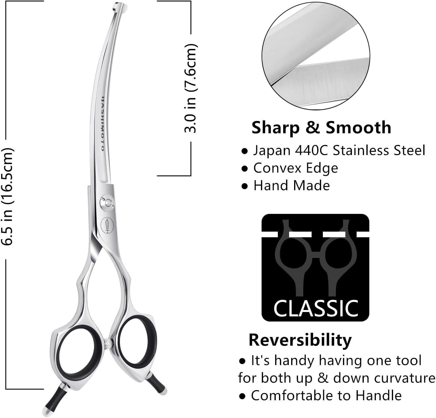 Dog Scissors for Grooming, Curved Dog Grooming Scissors with Safety round Tips, 6.5 Inch, Curved Blade, Light Weight, No Stabbing with Blunt Tip.