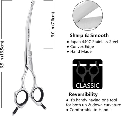 Dog Scissors for Grooming, Curved Dog Grooming Scissors with Safety round Tips, 6.5 Inch, Curved Blade, Light Weight, No Stabbing with Blunt Tip.